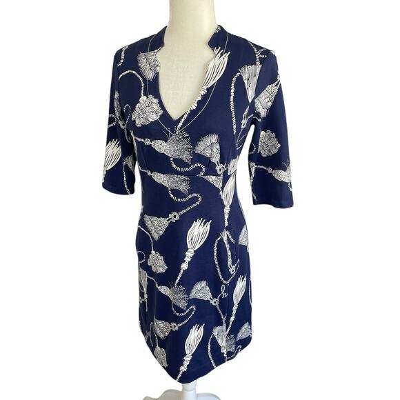 Lilly Pulitzer Joanie Sheath Dress Navy Blue Size Small Nautical Tassels Rope - Picture 4 of 16